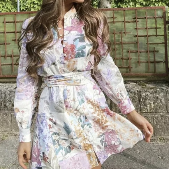 Zara multicolored print floral dress pink white - Picture 9 of 16